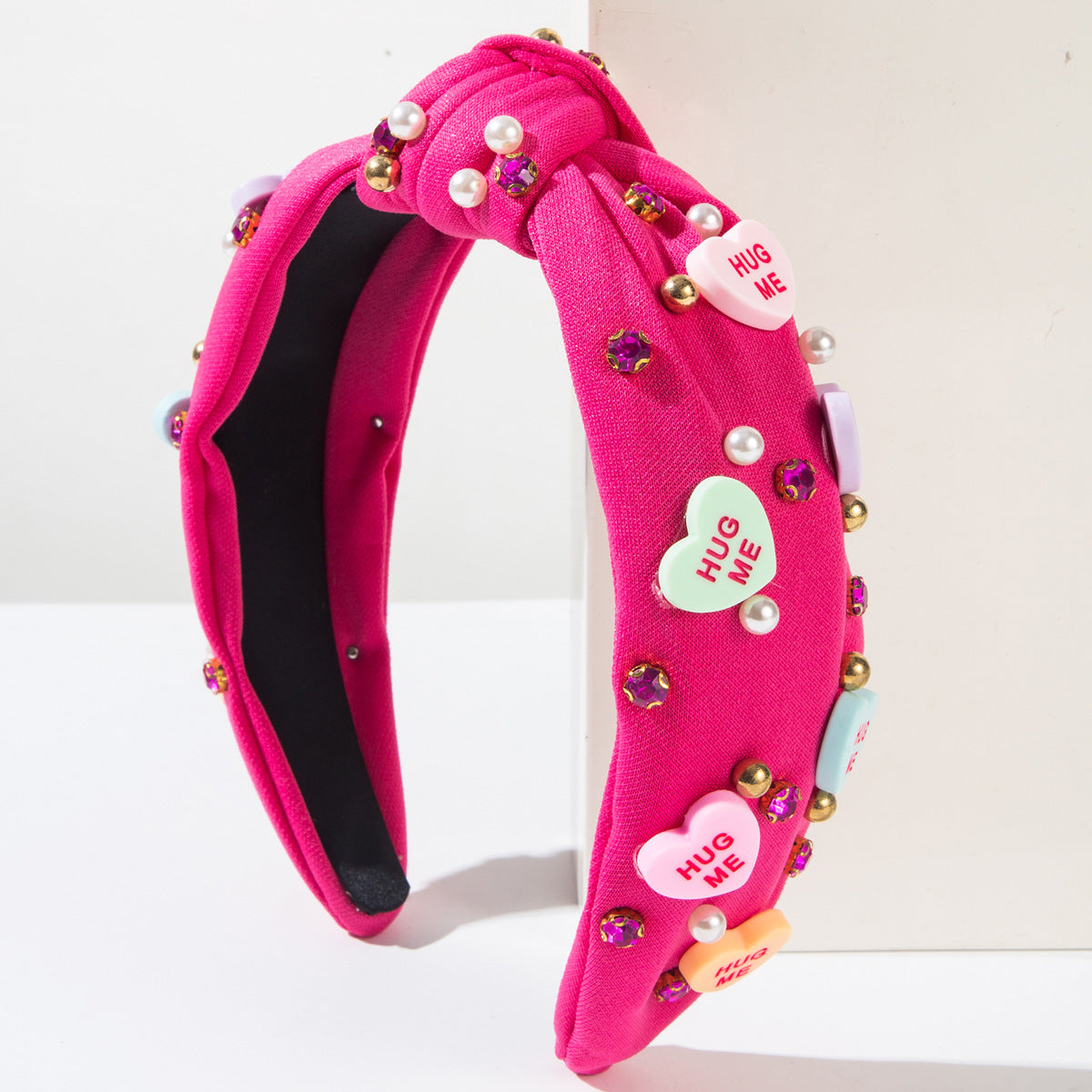 Wholesale Valentine's Day Knotted Heart Fittings with Diamond-encrusted Wide-brimmed Headbands